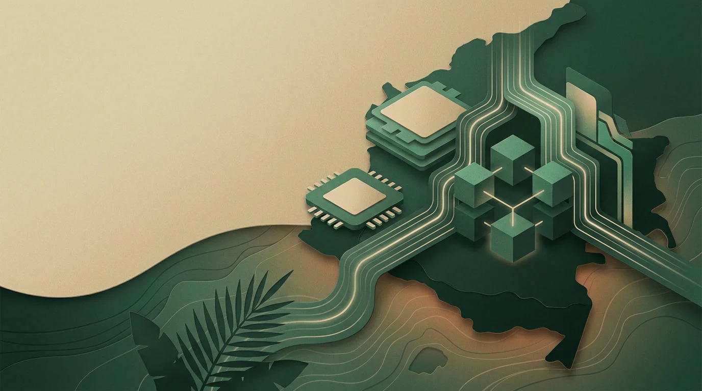 Ilustración editorial sobre casino online con criptomonedas y contexto colombiano