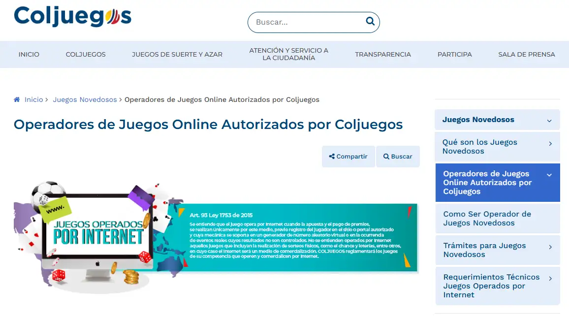 Listado oficial de operadores de juegos online autorizados por Coljuegos